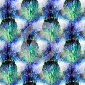 Seamless tie-dye pattern of indigo and green color on white silk