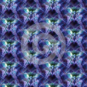 Seamless tie-dye pattern of indigo and green color on white silk