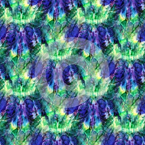 Seamless tie-dye pattern of indigo and green color on white silk