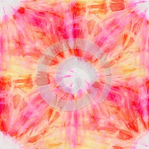 Seamless tie-dye pattern of pink and yellow color on white silk