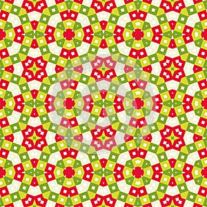 Seamless tile pattern in vivid festive christmas colors, kaleidoscope style