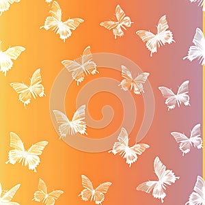 Seamless tile of white butterflies on a pastel orange background