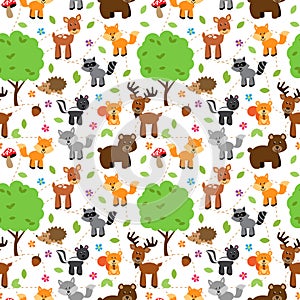 Seamless, Tileable Forest Animals Vector Background