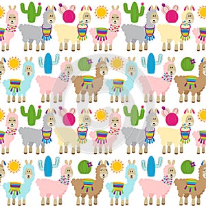 Seamless, Tileable Llama and Cactus Pattern