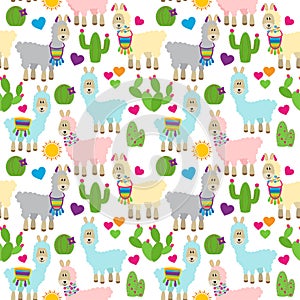 Seamless, Tileable Llama and Cactus Pattern