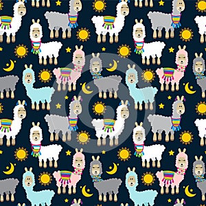 Seamless, Tileable Llama and Cactus Pattern