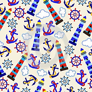 Seamless Tileable Nautical Themed Vector Background or Wallpaper