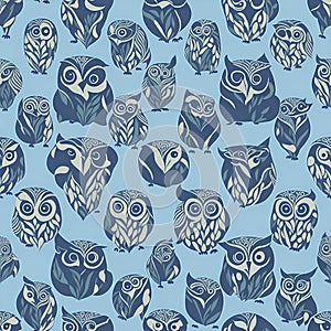 Seamless and Tileable Owl Background Pattern on light blue background