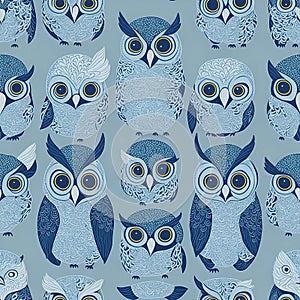 Seamless and Tileable Owl Background Pattern on light blue background
