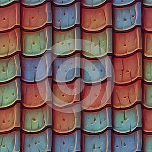 Seamless tileable pattern of colorful roof tiles. Tileable background.