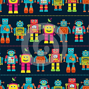 Seamless Tileable Vector Background Pattern with Cute Robots