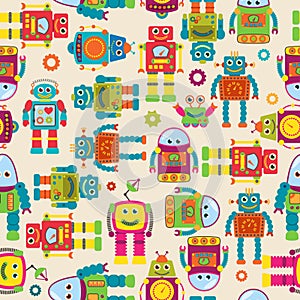 Seamless Tileable Vector Background Pattern with Cute Robots