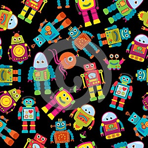 Seamless Tileable Vector Background Pattern with Cute Robots