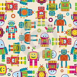 Seamless Tileable Vector Background Pattern with Cute Robots photo