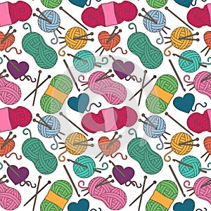 Seamless, Tileable Vector Background with Yarn, Knitting Needles
