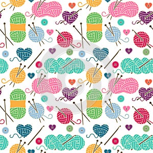 Seamless, Tileable Vector Background with Yarn, Knitting Needles