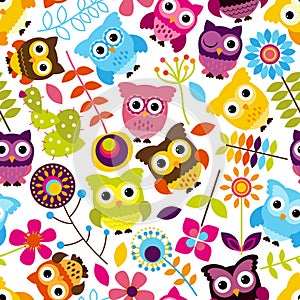 Seamless and Tileable Vector Owl Background Pattern