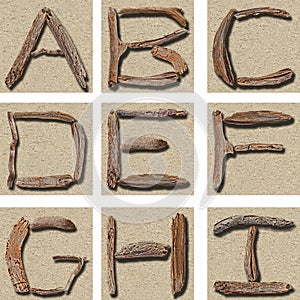 Seamless Tiling Driftwood Alphabet A - I photo