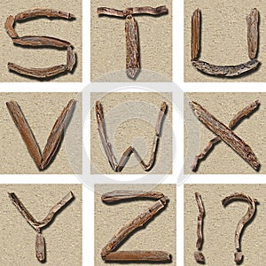 Seamless Tiling Driftwood Alphabet S - Z