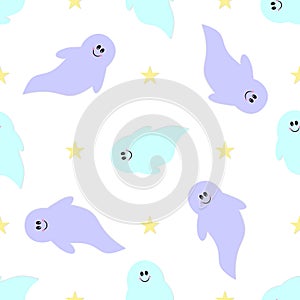 Seamless tiling Halloween Ghost and Star texture