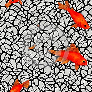 Seamless tiling pattern, orange goldfish