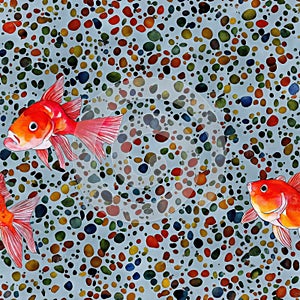 Seamless tiling pattern, orange and red goldfish