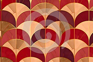 Seamless tillable pattern of abstract geometric shapes in red, orange and yellow colors photo