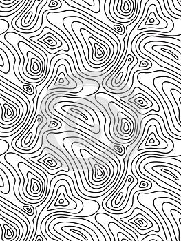Seamless topographic map texture. Line topography map contour background, geographic grid. Mountain hiking trail over