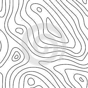 Seamless topographic map texture. Line topography map contour background, geographic grid. Mountain hiking trail over