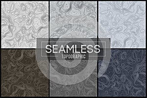 Seamless topographic maps set.Topo map with elevation. Contour map vector. Geographic World Topography map grid abstract