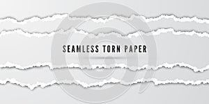 Seamless torn paper stripes. Paper texture with damaged edge. Tear paper borders. Vector illustration