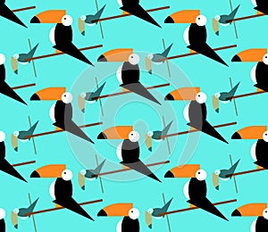 Seamless toucans pattern. Vector tropical background. Toucan icon, Cartoon illustration of toucan vector icon for web, flat style