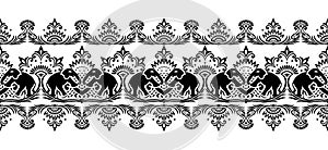 Seamless traditional Asian elephant border