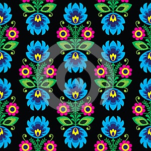 Seamless traditional floral Polish folk art pattern on black