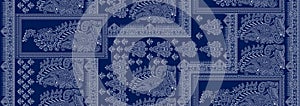 Seamless traditional indian paisley border on blue background