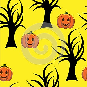 Seamless tree pumpkin on yellow