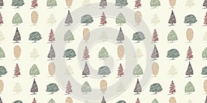 Seamless tree sketches background pattern
