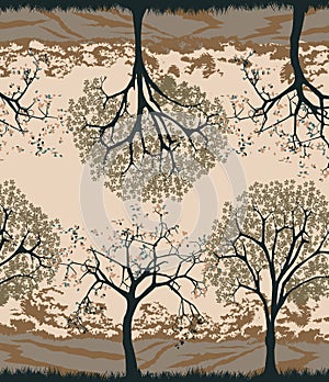 Seamless tree Tropical floral pattern, fabric textile printing, wallpapers, gift wrap.