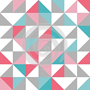 Seamless triangle design pattern in blue, pink, grey, white