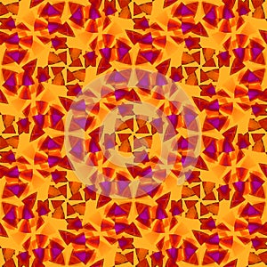 Seamless triangles pattern yellow orange red brown violet purple overlaying