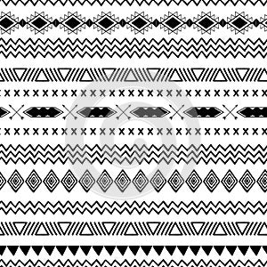 Seamless tribal ethnic pattern Aztec abstract background Mexican ornamental texture in black white color vector