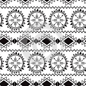 Seamless tribal ethnic pattern Aztec boho background Mexican ornamental texture in black white color vector