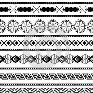 Seamless tribal ethnic pattern Aztec geometric background Mexican ornamental texture in black white color vector