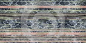 Seamless tribal ethnic stripe grungy border surface pattern design for print