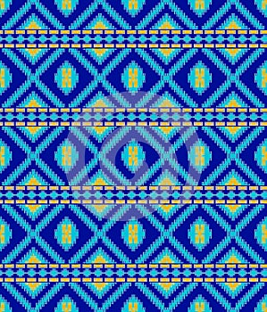 Seamless tribal flower pattern on blue background