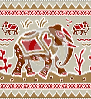 Seamless tribal indian elephant print border