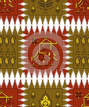 Seamless tribal indian elephant print pattern