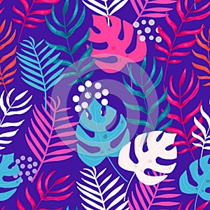 Seamless  Tropical Colorful Monstera leaves Pattern