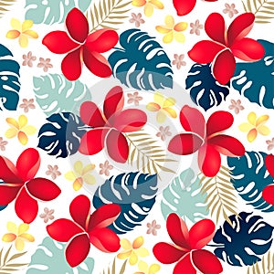 Seamless tropical floral pattern vector illustration.