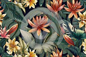 seamless tropical flower background. top view